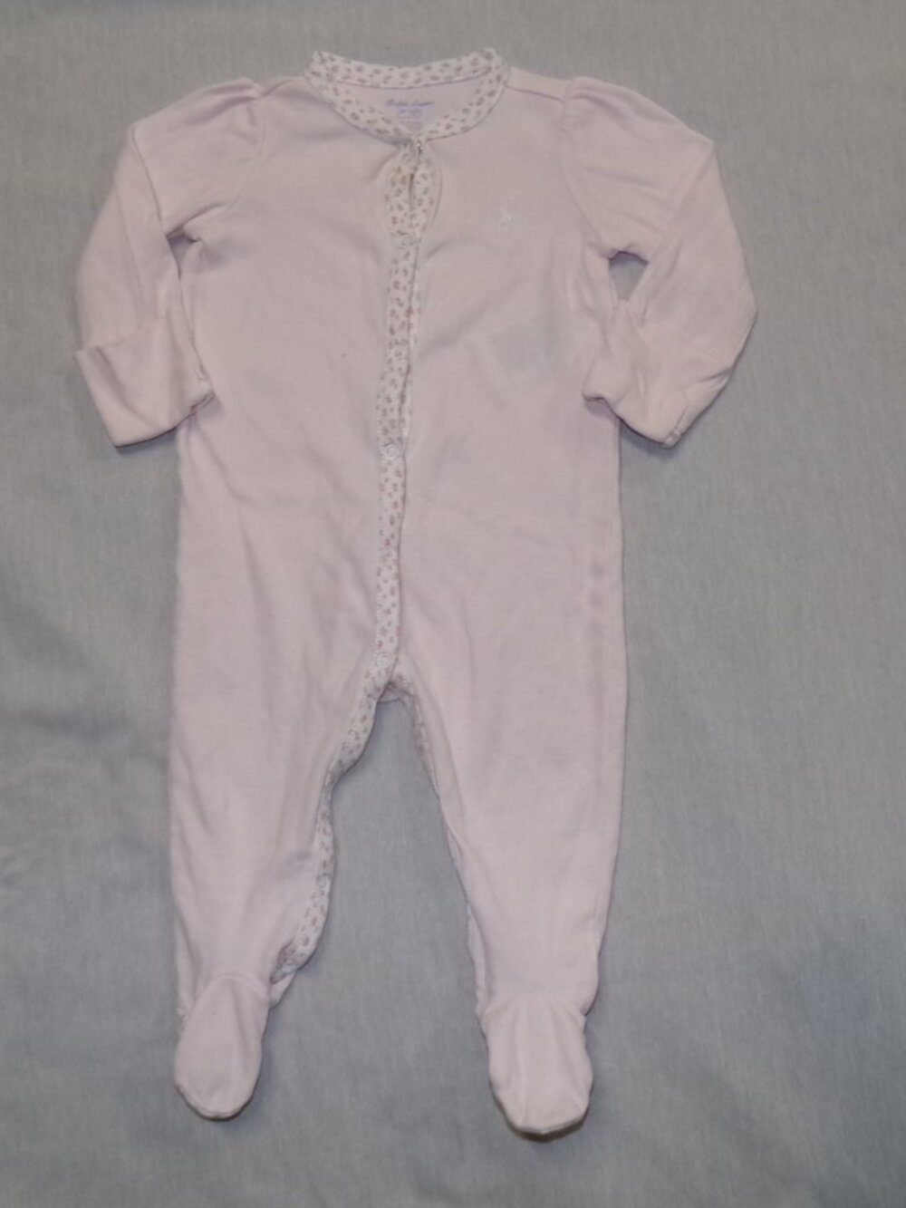 Ralph Lauren Baby Pink Rose Floral Trim Snap Footed Sleeper One Piece 6 Months